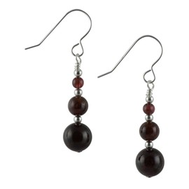Graduated Dark Red Garnet Gemstone & Sterling Silver Hook Drop Earrings with Gift Box - January Birthstone