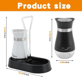 Salt and Pepper Shakers Set with Holder, 4 oz Bottom Salt Shaker with Stainless Steel Lid, Refillable Pepper Shaker Seasoning Cans for Kitchen Cooking Home BBQ Rv Camp(SIZE:4 oz)