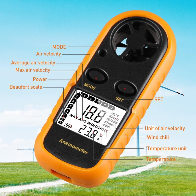 Digital Anemometer Handheld, Wind Speed Meter Wind Gauges Air Flow