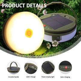 Solar Camping String Lights, 32.8FT String Lights 100LEDs,Portable Waterproof Camping Lamp with 8 Lighting Modes,Rechargeable Tent Lantern for Garden Yard Party Decor