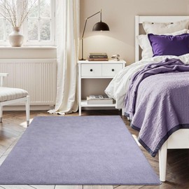 Area Rugs for Bedroom Living Room, Soft 4x6 Memory Foam Indoor Rug, Non-Slip Low Pile Fuzzy Shaggy Carpet for Kids Room Nursery Home Decor, Purple