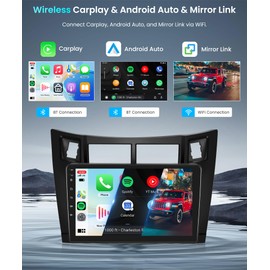 4G 64G Android Car Stereo for Toyota Yaris 2006-2011 with Wireless Carplay Android Auto Car Radio, 9’’ Touchscreen Head Unit with Mirror Link GPS Navigation Bluetooth WiFi FM/RDS DSP Backup Camera SWC