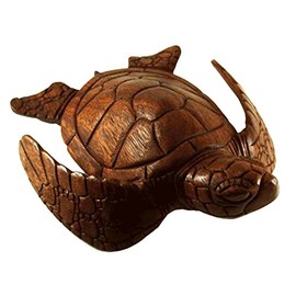 12" Hand Carved Wood Hawaiian Honu Sea Turtle - Large