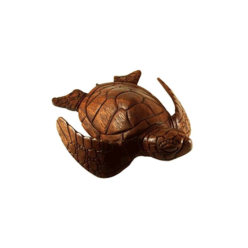 12" Hand Carved Wood Hawaiian Honu Sea Turtle - Large