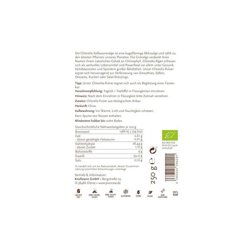 Chlorella Powder Organic - Pure & Controlled (Raw Vegan) Chlorella