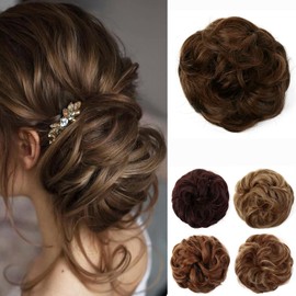 JJstar Messy Hair Bun Curly Wavy Hair Scrunchies Accessories Pieces for Women Girls Synthetic Chignons (Light Brown)