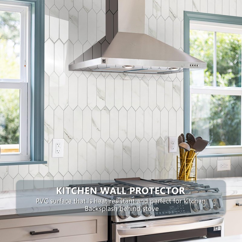Vamos Tile Glossy White Marble Backsplash Tile Peel and Stick,