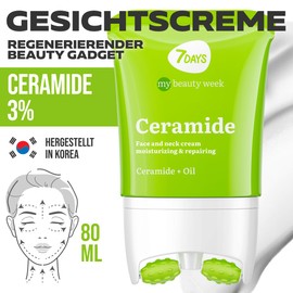 7DAYS Korean Ceramide Face Cream with Massage Roller - Strengthens the Skin Protection Barrier - Intensive Care for Face & Neck for Dry Skin, 80 ml
