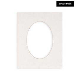 11x14 Mat Bevel Cut for 8x10 Photos - Precut White Linen Canvas Oval Shaped Photo Mat Board Opening - Acid Free Matte to Protect Your Pictures - Bevel Cut for Family Photos, Pack of 1 Matboard