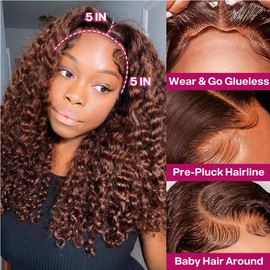 Ailwelia Chocolate Brown 5x5 Hd Lace Closure Wigs Human Hair Bob #4 Glueless Bob Wig Wear And Go Glueless Wigs Human Hair Pre Plucked Deep Wave Bob Wigs For Black Women Human Hair Bob Wig 16 Inch