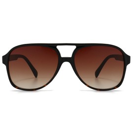 Long Keeper Retro 70s Polarised Pilot Sunglasses for Women Men Oversized Double Bridge Aviation Sunglasses Large Frame Vintage Shades UV400 Protection (Black Leopard Frame Gradient Brown Lens)