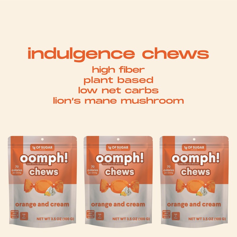 Oomph! Sweets Orange & Cream Low Sugar Taffy, High Fiber
