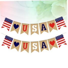 CAXUSD 2 Pcs Happy Birthday Banner Usa Patriotic Bunting Independence Day Decorations