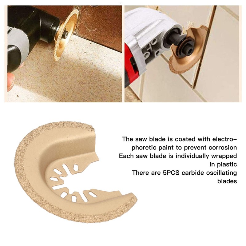 5Pcs Semicircular Oscillating Tool Blades, Diamond Carbide Oscillating Multi Tool