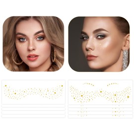 10 Sheets Glitter Freckles Face Tattoo, Sparkle Freckles for Women, Face Waterproof Glitter Speckles Patches, Used for Professional Makeup, Party Gathering Gold