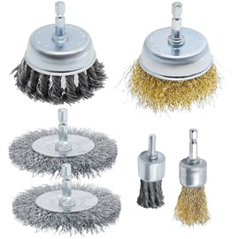 Pack of 6 Wire Brush Drill Angle Grinder Cup Brush Brass Brush Drill for Grinding Brushes Cup Brush Drill Disc Cup Brush Steel Brush Descaler with Handle