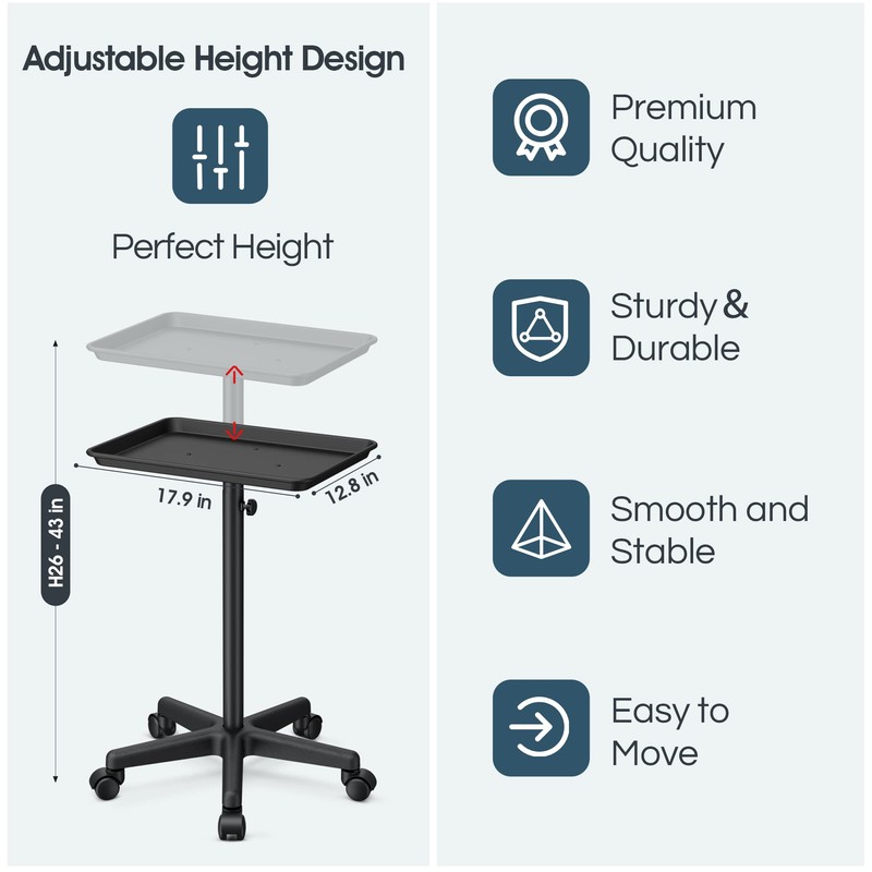 Premium Aluminum Instrument Salon Tray Tattoo Rolling Tray Station