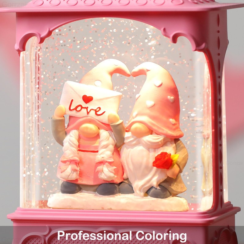 Gorrzai Valentines Day Snow Globe Gnome Snow Globe Lantern, Lighted