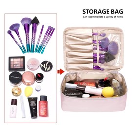 Barabum Travel Makeup Bag Cosmetic Bag Makeup Case Storage Organiser for Women & Girls,Toiletry Bag with Brushes Holder & Detachable Pouch (Pink)
