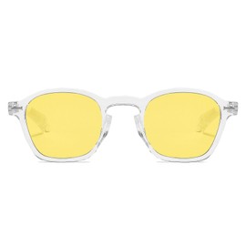 Long Keeper Retro Round Sunglasses Men Women 90s Retro Sunglasses Square Circle Glasses UV400 Protection, Clear yellow