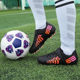 JABASIC Firm Ground Football Boots for Boys and Girls, black