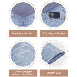 POSHGLAM Women's Maternity Jeans Straight Leg Over Belly Comfy Stretch Denim Pants(Ombre Hem Light Blue, Medium)