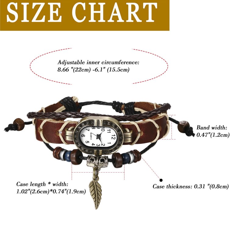 JewelryWe Womens Leather Wristwatch Multi-Layer Bohemia Bracelet Watch Classic Weave