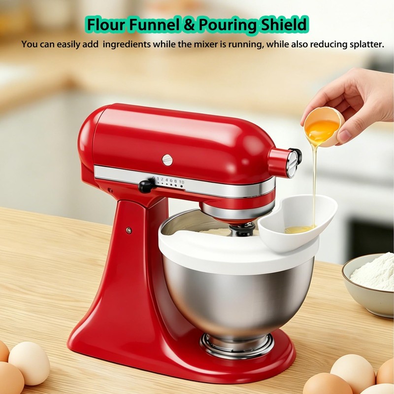 Silicone Flour Funnel with Pouring Shield for KitchenAid 4.5-5QT Mixer
