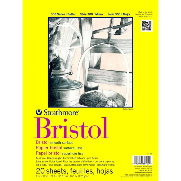 Strathmore Paper Strathmore Bristol Smooth Paper Pad 9 x 12-inch, 20 Sheets, White