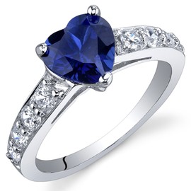 PEORA Created Blue Sapphire Heart Promise Ring for Women 925 Sterling Silver, 1.75 Carats Heart Shape 7mm, Comfort Fit, Size 5, September Birthstone Ring, For Classy Gift & Everyday Wear