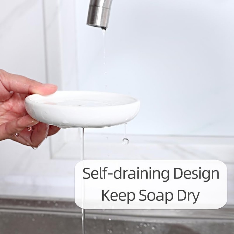 Round Self Draining Soap Dish, Small Ceramic Tray, Cute Jewelry