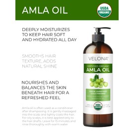 velona Amla Oil USDA Certified Organic - 8 Fl Oz | 100% Pure and Natural Carrier Oil | Extra Virgin, Unrefined, Cold Pressed