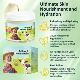 Tallow and Honey Balm, Beef Tallow and Honey Balm, Refreshing and Non Greasy Texture, Deeply Penetrate Skin, Absorbs Quickly for Hydrate Skin, Leaving it Feeling Soft, Supple and Glowing