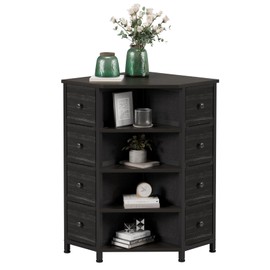 LUMTOK 8 Drawers Corner Dresser with Storage Fabric Drawers and Open Shelves for Small Space，Bedroom，Entryway，Living Room (Black Wood Veins)