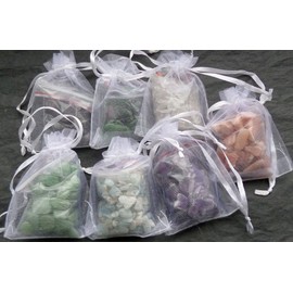7 x White Organza Gift Bags with 350g of Chakra Yogic Tumbled Gemstones and Crystals (50g Garnet - Root Chakra, 50g Epidote - Sacral Chakra, 50g Clear Quartz - Solar Plexus Chakra, 50g Green Jade - Heart Chakra, 50g Aquamarine - Throat Chakra, 50g Amethy