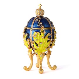 QIFU Vintage Hand Painted Easter Egg Style Trinket Box with Rich Enamel and Sparkling Rhinestones