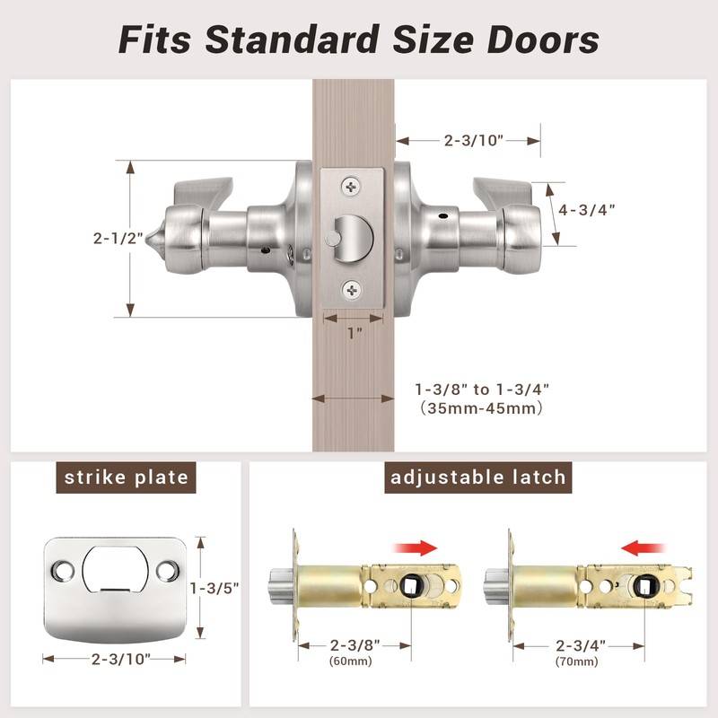 Knobonly 3 Pack Keyed Alike Satin Nickel Entrance Door Handle,