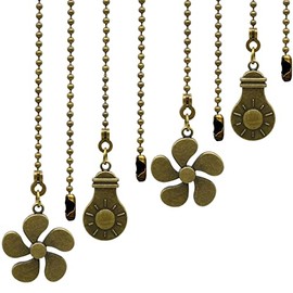 Ceiling Fan Pull Chain Kit, Bulb and Fan Pattern Pull Chain Extension Fan Pull Chain Pendant 4PCS 12 Inch Ceiling Fan Chain Extender with Ball Fan Chains Connector (Antique Bronze)