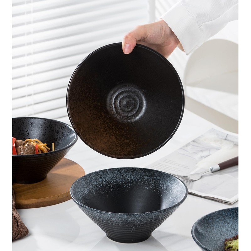 Jusalpha Ceramic Ramen Bowl Set, 7 Inch Asian Noodle Soup