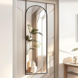 Full Length Mirror Door Hanging, Door Mirror, Over The Door Mirror Full Length, 48"x14" Bathroom Door Mirror, Long Mirror for Bedroom Living Room Locker Room (Black) - Color: Black