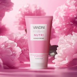 VANDINI 6x NUTRI Handcreme Damen 75 ml mit Pfingstrosenblüte & Arganöl - Handcreme für trockene Haut - vegan, ohne Parabene & Silikone, dermatologisch bestätigt, Made in Germany