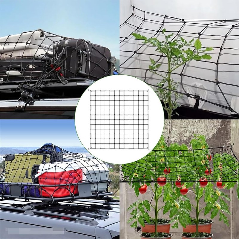 TOMVAES Grow Net, Trellis Netting, Elastic, Black, Square, Plant Support,