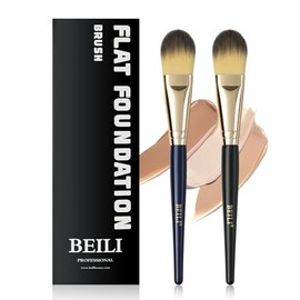 BEILI Juego de 2 brochas de base para corrector de máscara líquida, maquillaje, base plana, brochas de maquillaje para base líquida, base de polvo, mezcla vegana de primera calidad