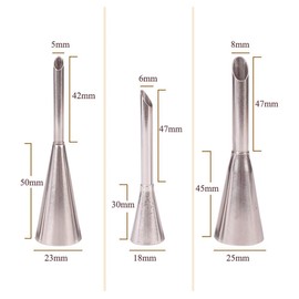 WHTCHSU 3pcs/set Cream Icing Piping Nozzle Tips, Professional Stainless Steel Long Cream Puff Nozzle Decor Small Pastry Icing Piping Decorating Tools(Silver)