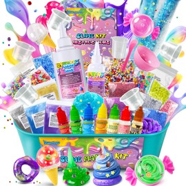 DIY Slime Kit for Girls, Galaxy & Glow in The Dark Slime Making Kit for Kids 6-12, Glimmer Crunchy, Butter & Cloud Slime Kit with Add-ins, Foam Balls, Charms, Glitters, Gift Toys for Boys Girls