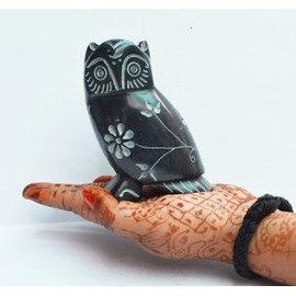 Craftslook - Escultura de búho tallado de esteatita de 3 pulgadas - Figura de búho hecha a mano para decoración del hogar y la oficina, estatua coleccionable de buena suerte, regalo de arte pulido