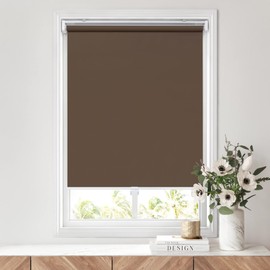 LazBlinds No Tools No Drill Cordless Roller Shades, 100% Blackout Roller Blinds for Windows, Thermal Insulated UV Protection Waterproof Roll Up Window Blinds and Shades, 23'' W x 72'' H, Brown