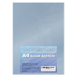 Essential Arts A4 Clear Acetate 240 Micron Pack of 10 Sheets. Extra Thick PVC Binding Cover Ideal for Etching, Craft, Stencils Picture Frames and Gifts