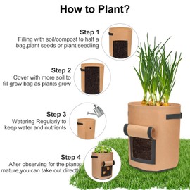 DiCandle 4 Pack 10 Gallon Potato Growing Bags with Flap, Breathable & Durable, Nonwoven Fabric, Ideal for Indoor/Outdoor Use