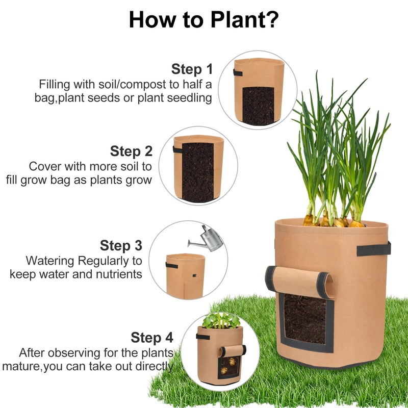 DiCandle 4 Pack 10 Gallon Potato Growing Bags with Flap,